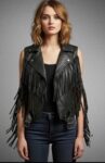 Handmade Genuine Leather Fringe Vest, Western Biker Style