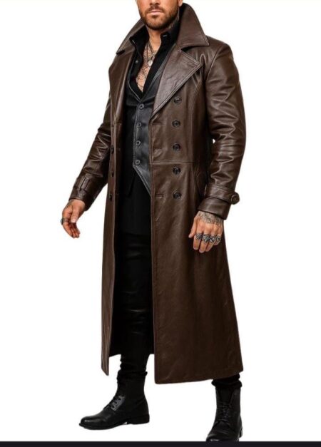 Men's Handmade Brown Leather Assassin Coat: Gothic Steampunk Duster