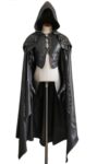 Black Leather Medieval Hooded Cloak: Dark Warden Viking Vest - Cosplay LARP Gothic