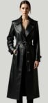 Women's Genuine Black Leather Trench Coat – Long Belted Double-Breasted Overcoat – Handmade Full-Length Leather Jacket