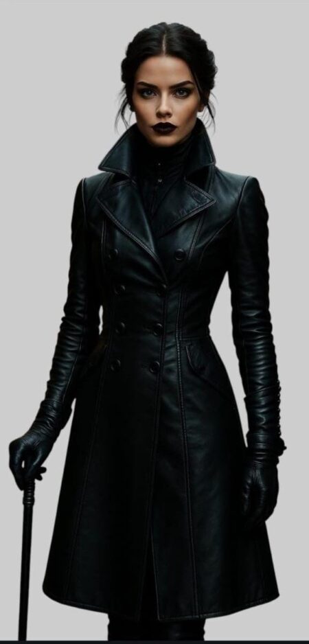 Handmade Gothic Black Leather Trench Coat | Women's Cosplay Jacket