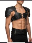 Handmade Black Cow Leather Gladiator Armor: O-Ring Harness, LARP Cosplay
