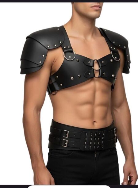 Handmade Black Cow Leather Gladiator Armor: O-Ring Harness, LARP Cosplay