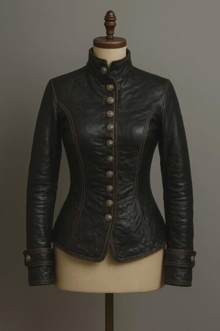 Handmade Women Vintage Black Real Lambskin Leather Jacket Steampunk Military Jacket