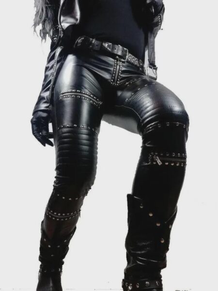 Women’s Genuine Cow Leather Pants – Handmade Black Biker Style with Studs & Zippers