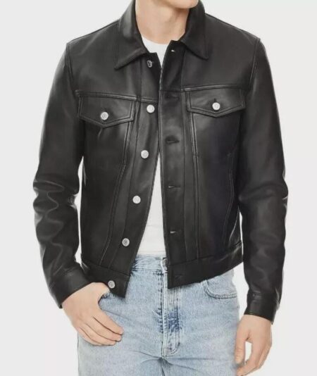Men's Slim Fit Lambskin Leather Trucker Jacket