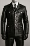 Men's Military Coat RAF Style Genuine Cowhide Leather Button Closure Black Leather Jacket