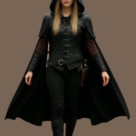 Handmade Leather Hooded Cloak Vest: Medieval Archer LARP Costume