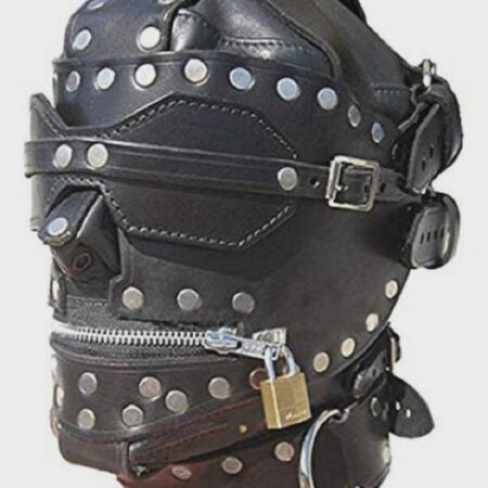 Unisex Bondage Hood Gimp Mask Real Leather with Blindfold And Locking Mouth Zip