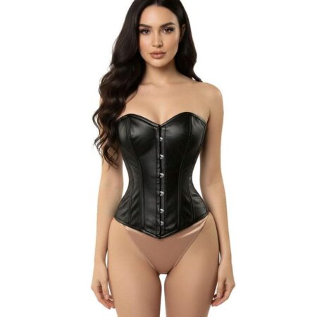 Custom Black Leather Over Bust Corset Handmade Vintage Women Real Leather